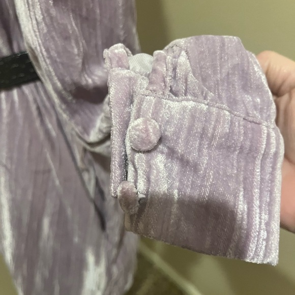 Collared Crinkle Velvet Lavender Shirt Dress (No Belt), size L - Picture 6 of 11